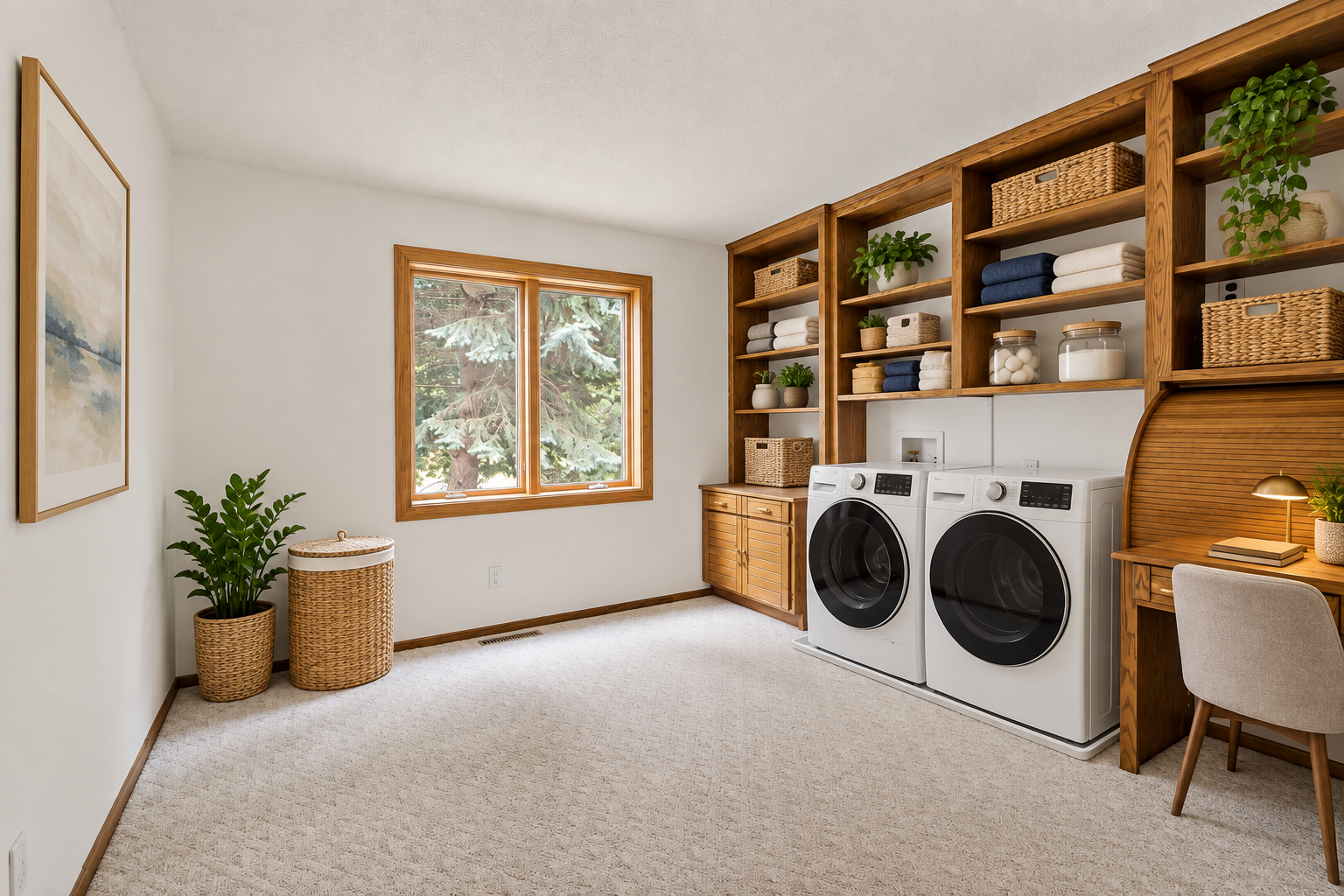 Virtually staged Upscale laundry room with folding station.png
