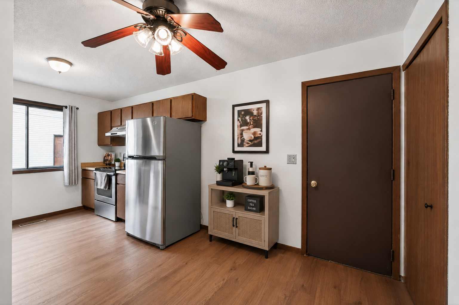 Virtually staged coffee bar in the kitchen/dining area
