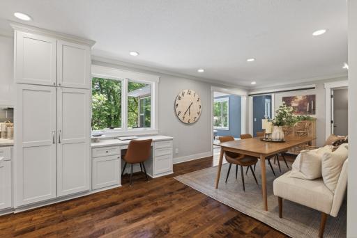 Built in desk overlooking the pool and back yard