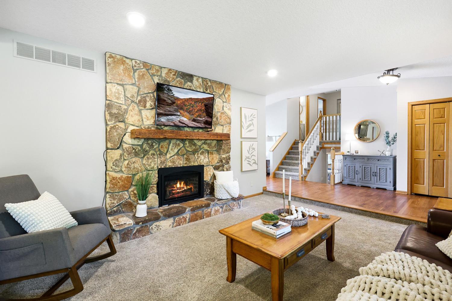 Cozy gas fireplace.