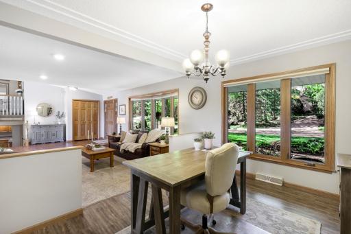 Large windows bring in an abundance of natural light throughout the home