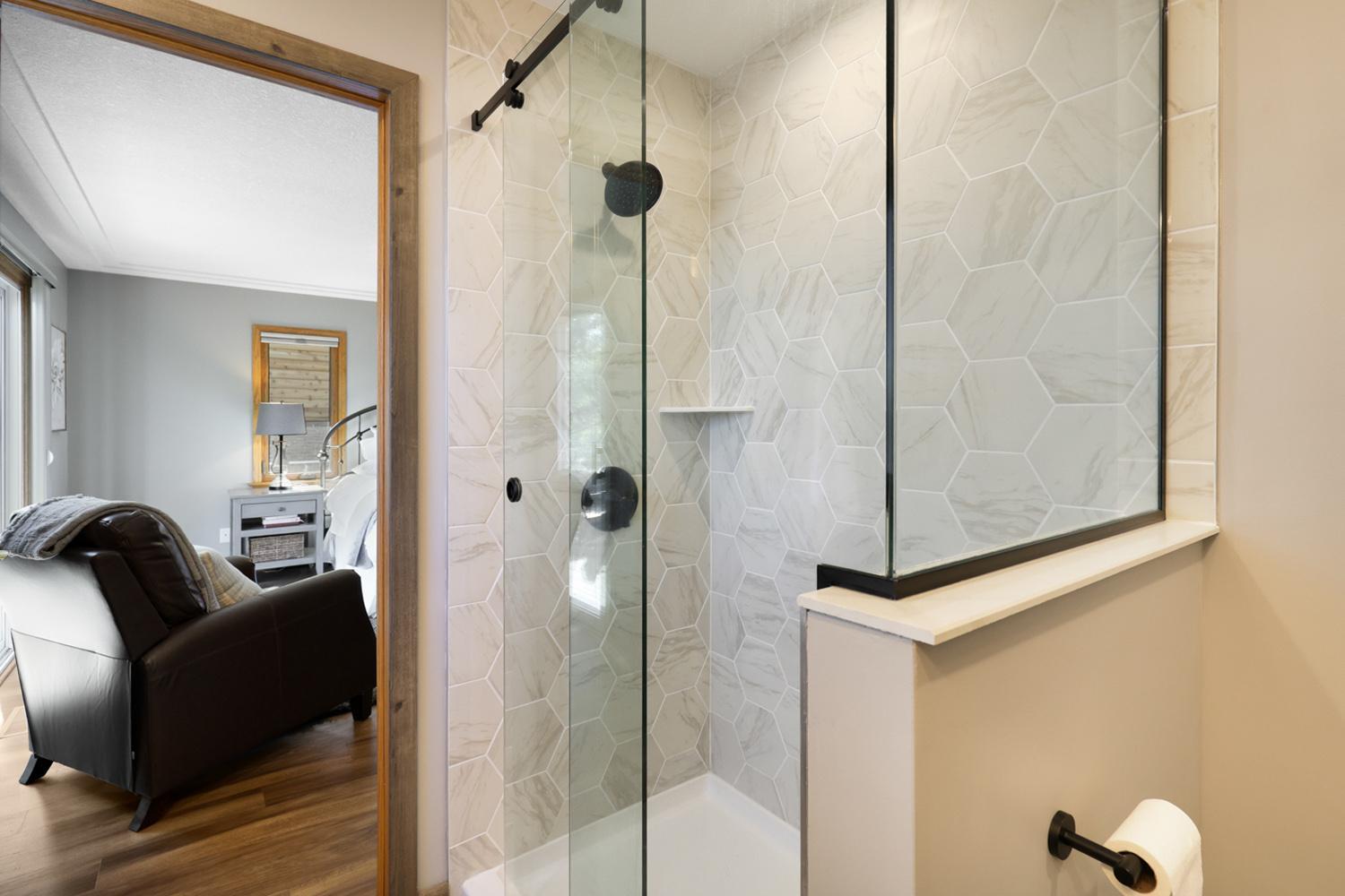 Beautiful tiled walk-in shower.