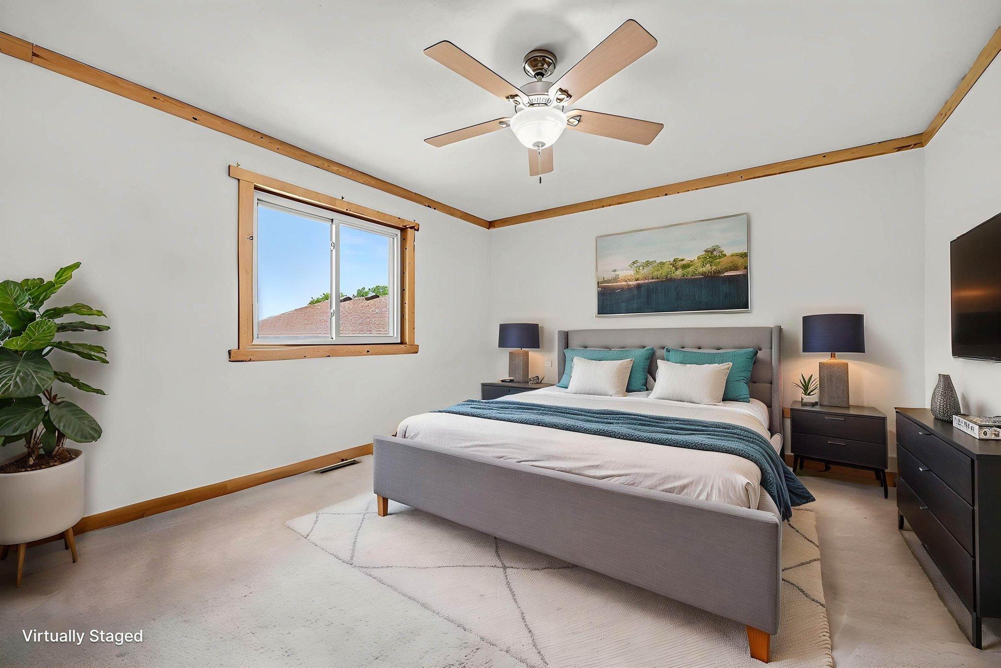 Primary bedroom upper level virtually staged