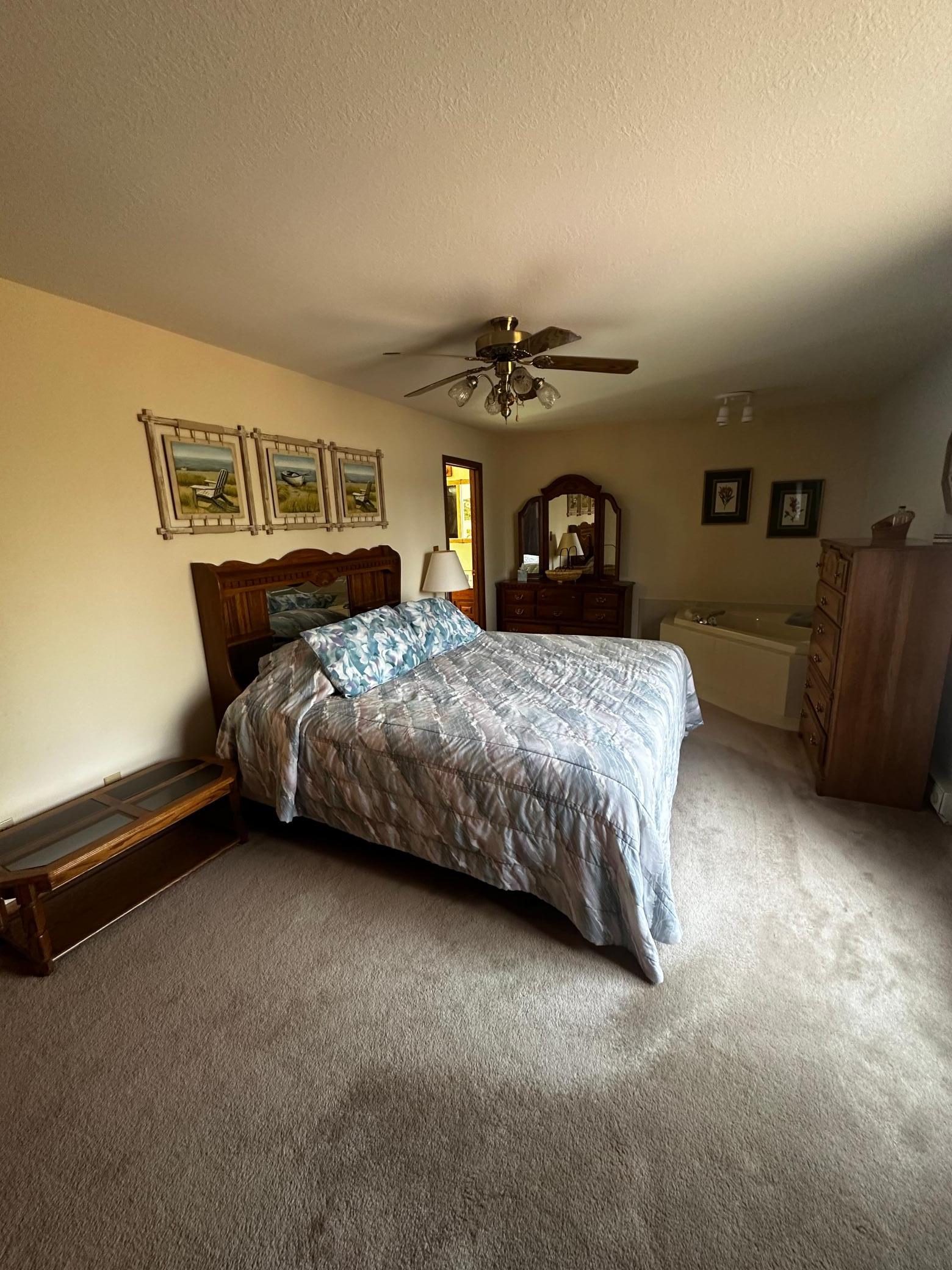 Upper level bedroom 1 features the grandkids dream tub in the corner.