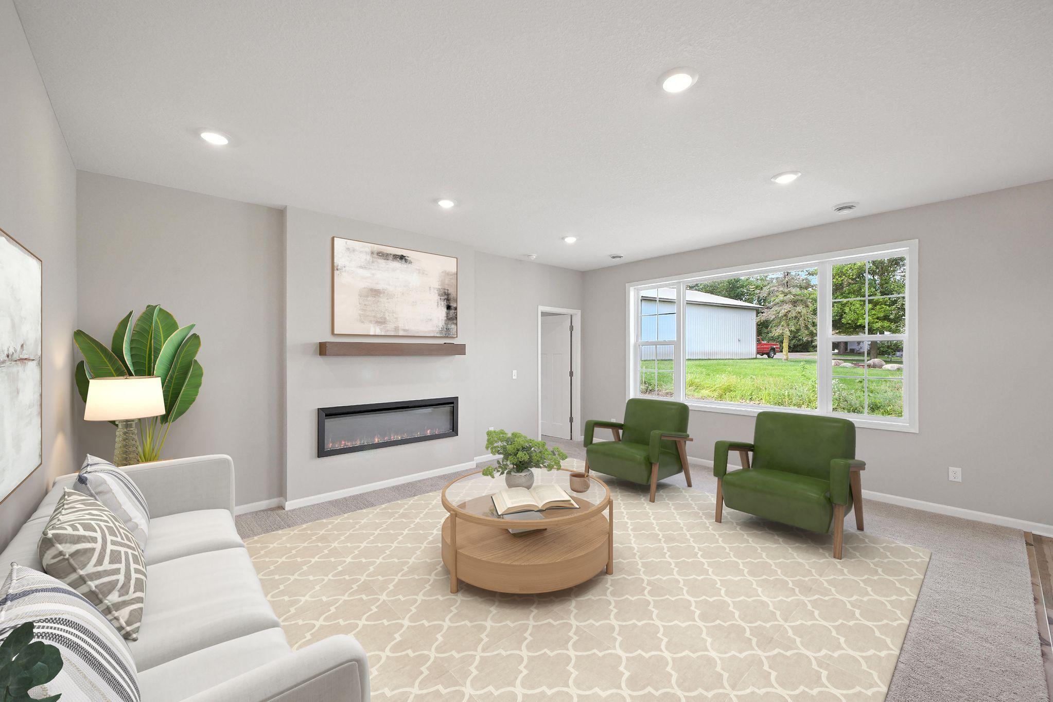 Electric fireplace, great for the summer, no heat option and enjoy the ambiance representational photo!