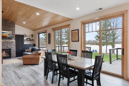 Sunny and bright dining area with beverage area