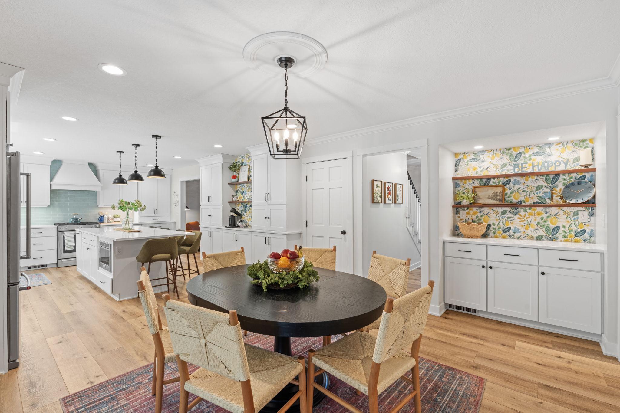 Informal dining space with built-in storage