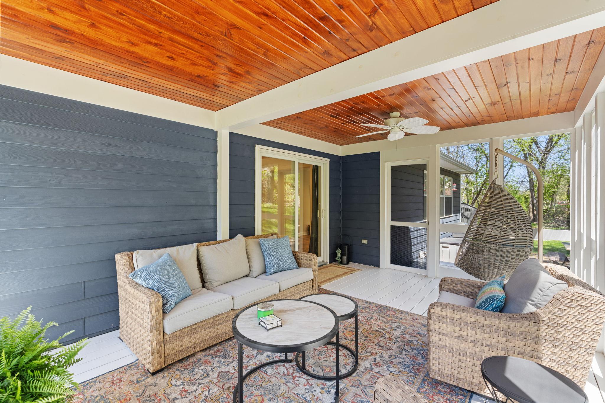 Screened-in porch with new sliding glass door