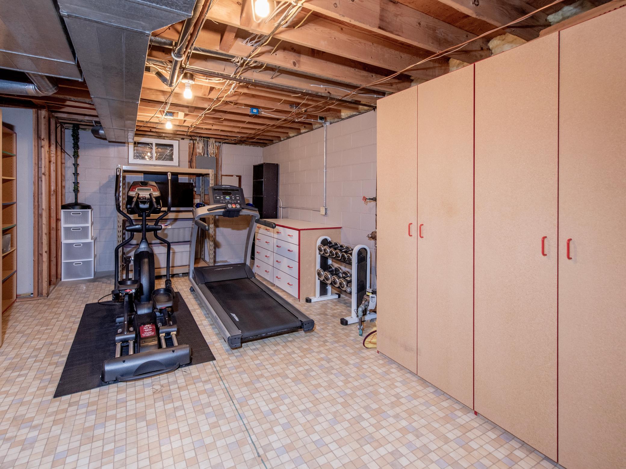 Workout room with storage.