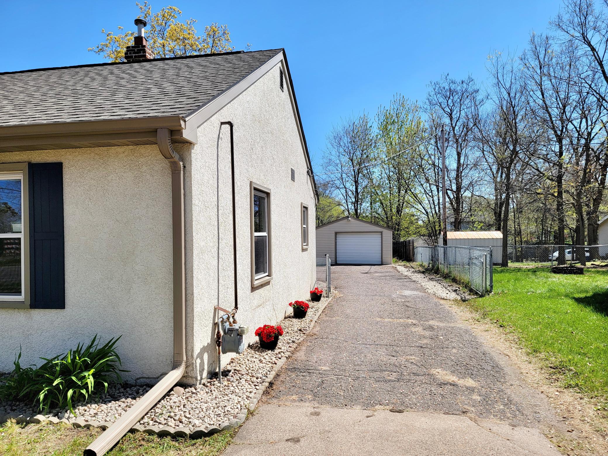The detached garage is an oversized one-stall