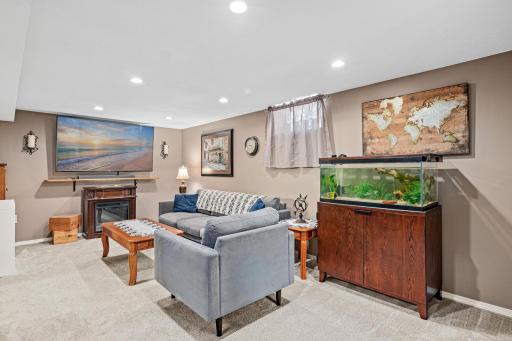 Lower level family room is perfect for relaxing or cozying up for some TV.