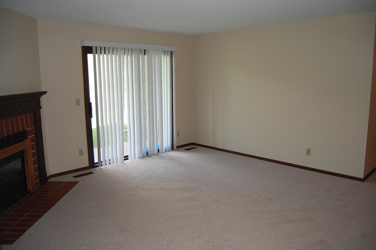 The living room has new carpet and just painted, both walls and ceiling.