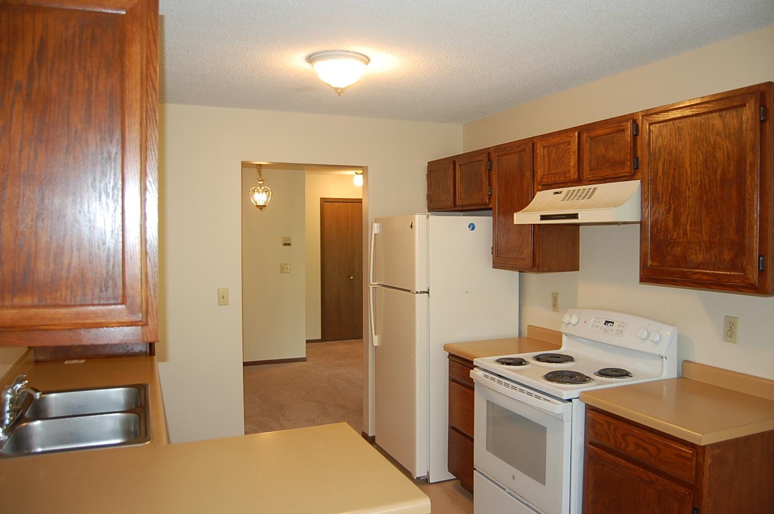 Light and bright kitchen has just been painted both walls and ceiling,