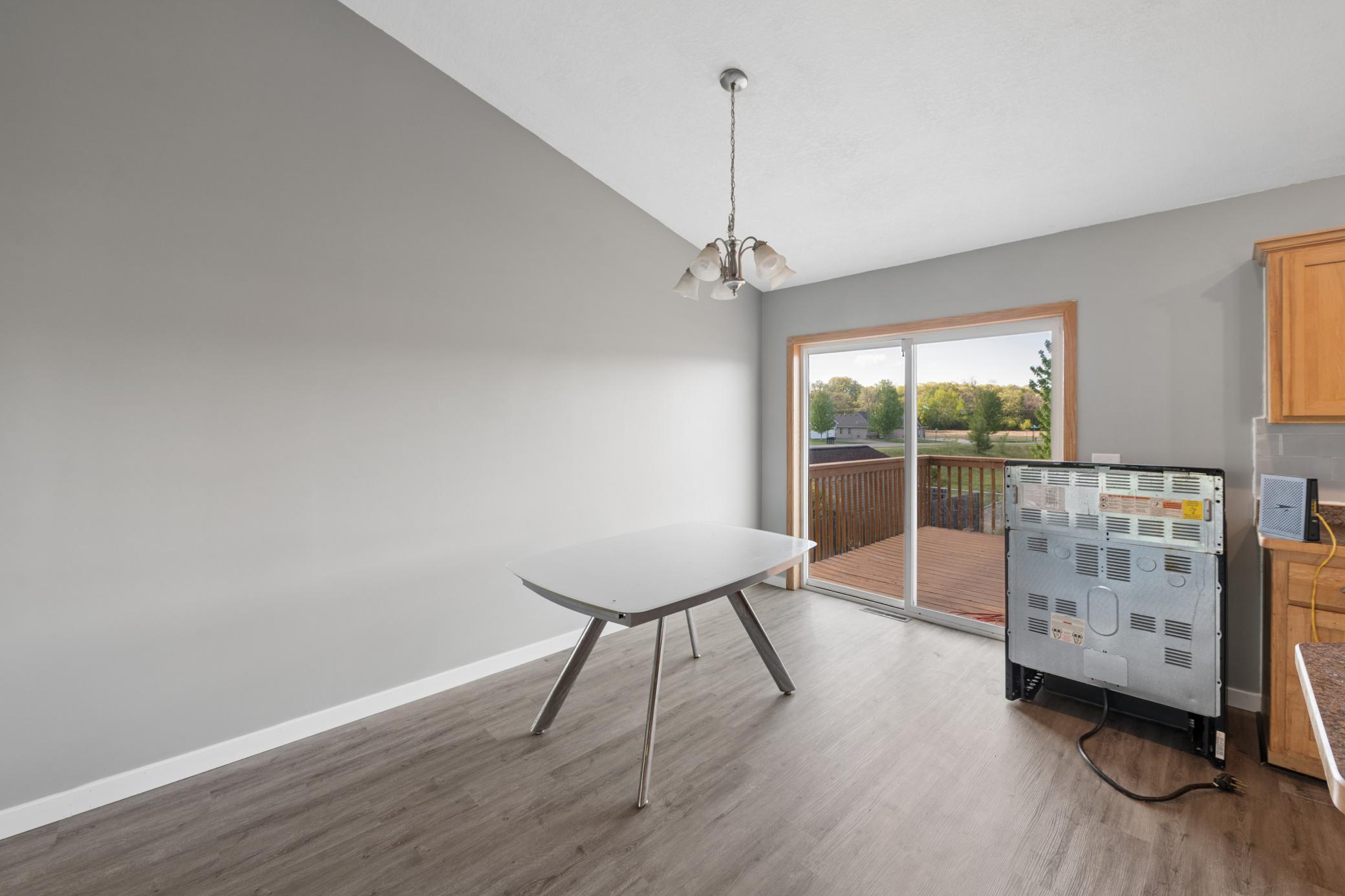 Dining area overlooks deck