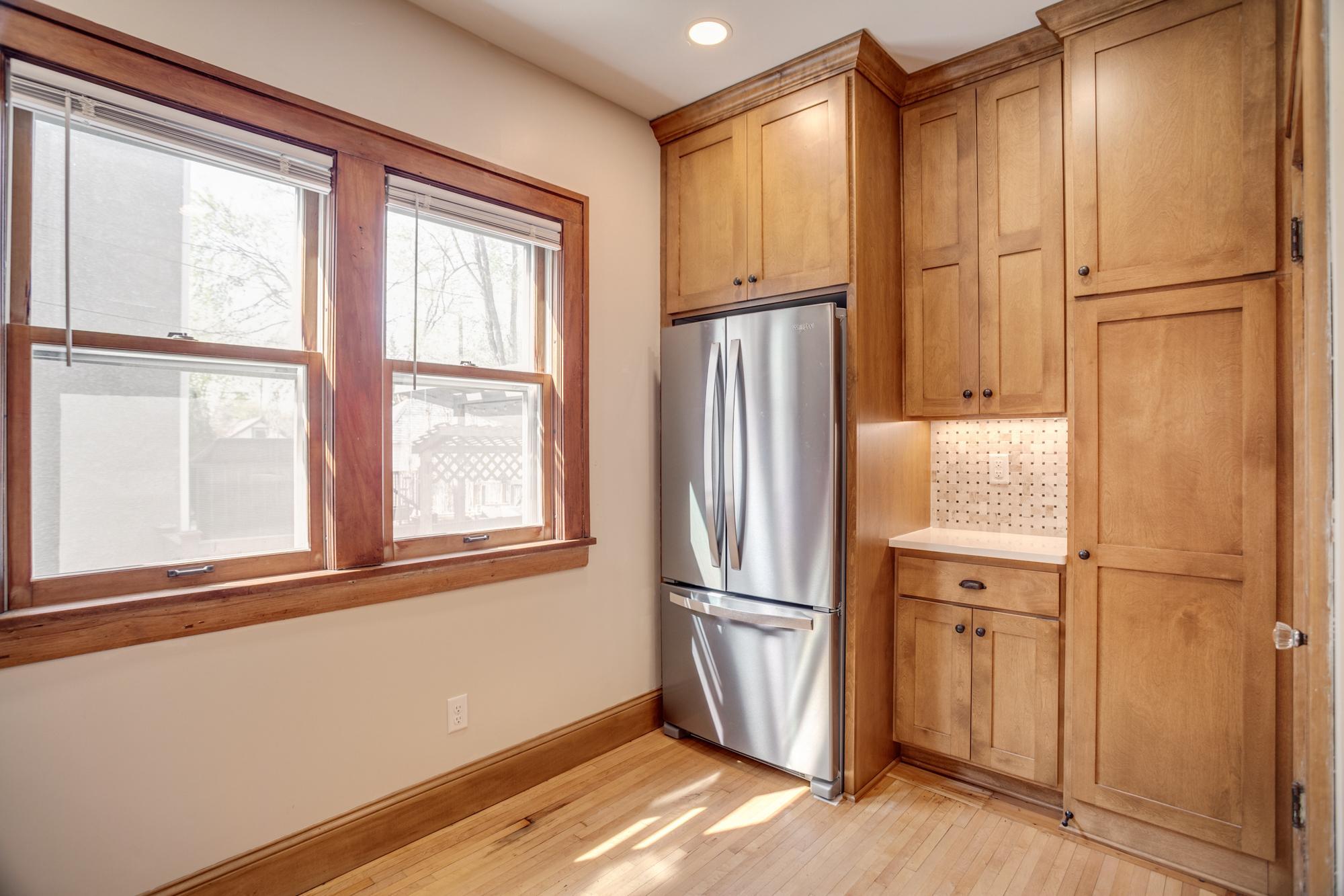 The kitchen offers a lot of storage space