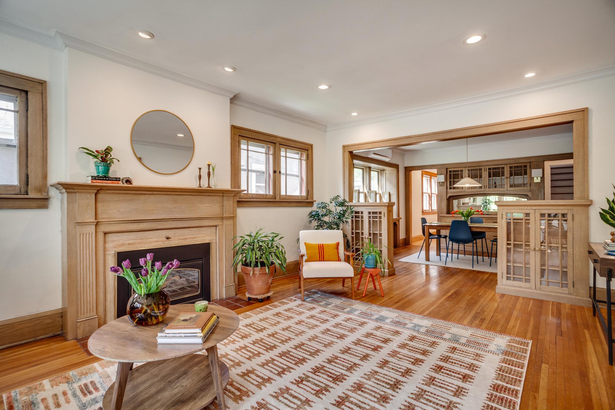 Large living room with south and east facing windows for loads of natural light