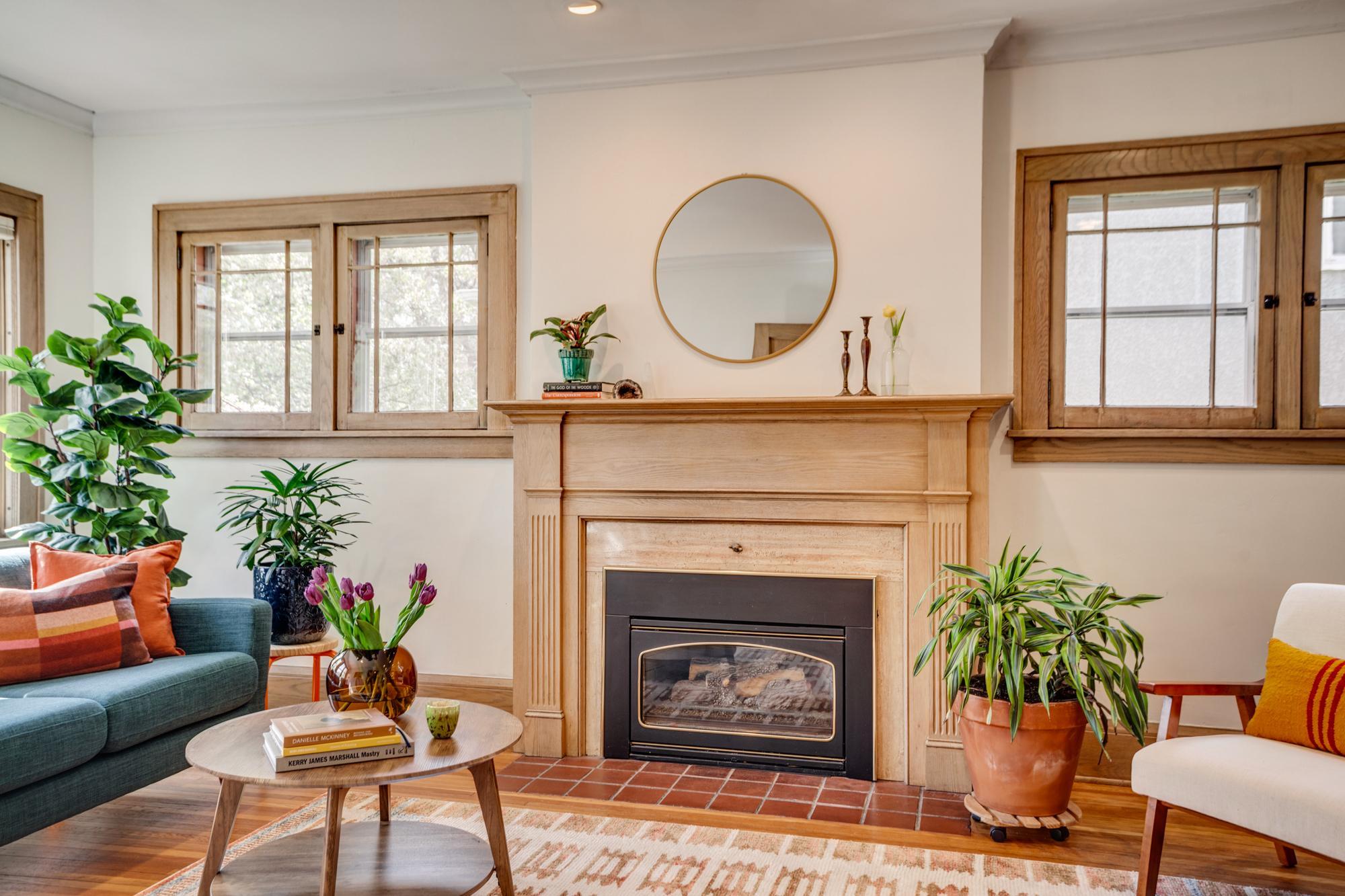 Large living room with south and east facing windows for loads of natural light