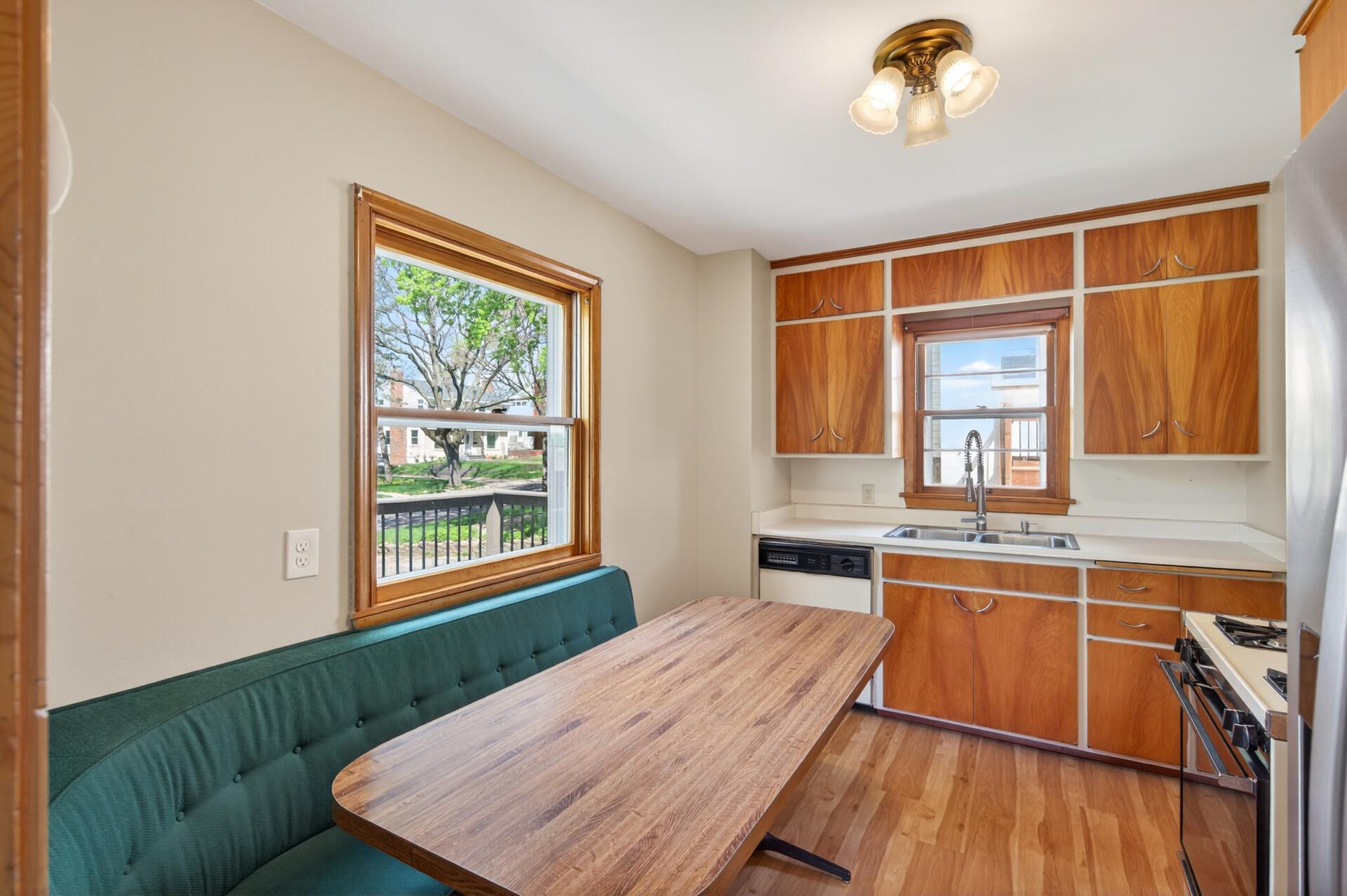 Kitchen features built in seating
