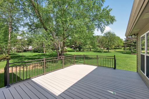 New maintenance free deck overlooking backyard