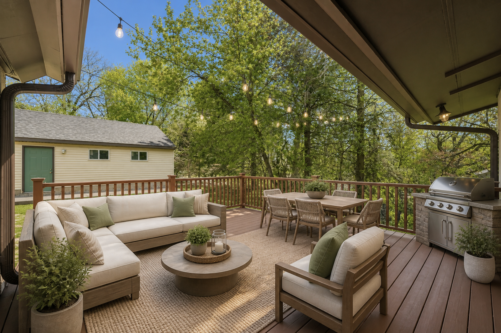 Large outdoor entertaining space with maintenance free decking, overlooking spacious backyard (virtually staged) 26.5x20
