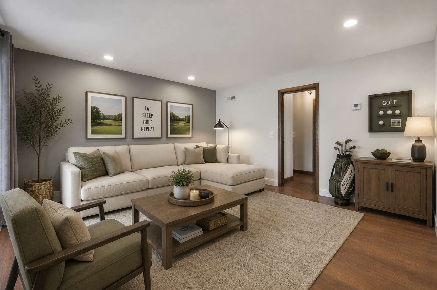 Front den off of entry, natural sunlight, neutral colors (virtually staged)