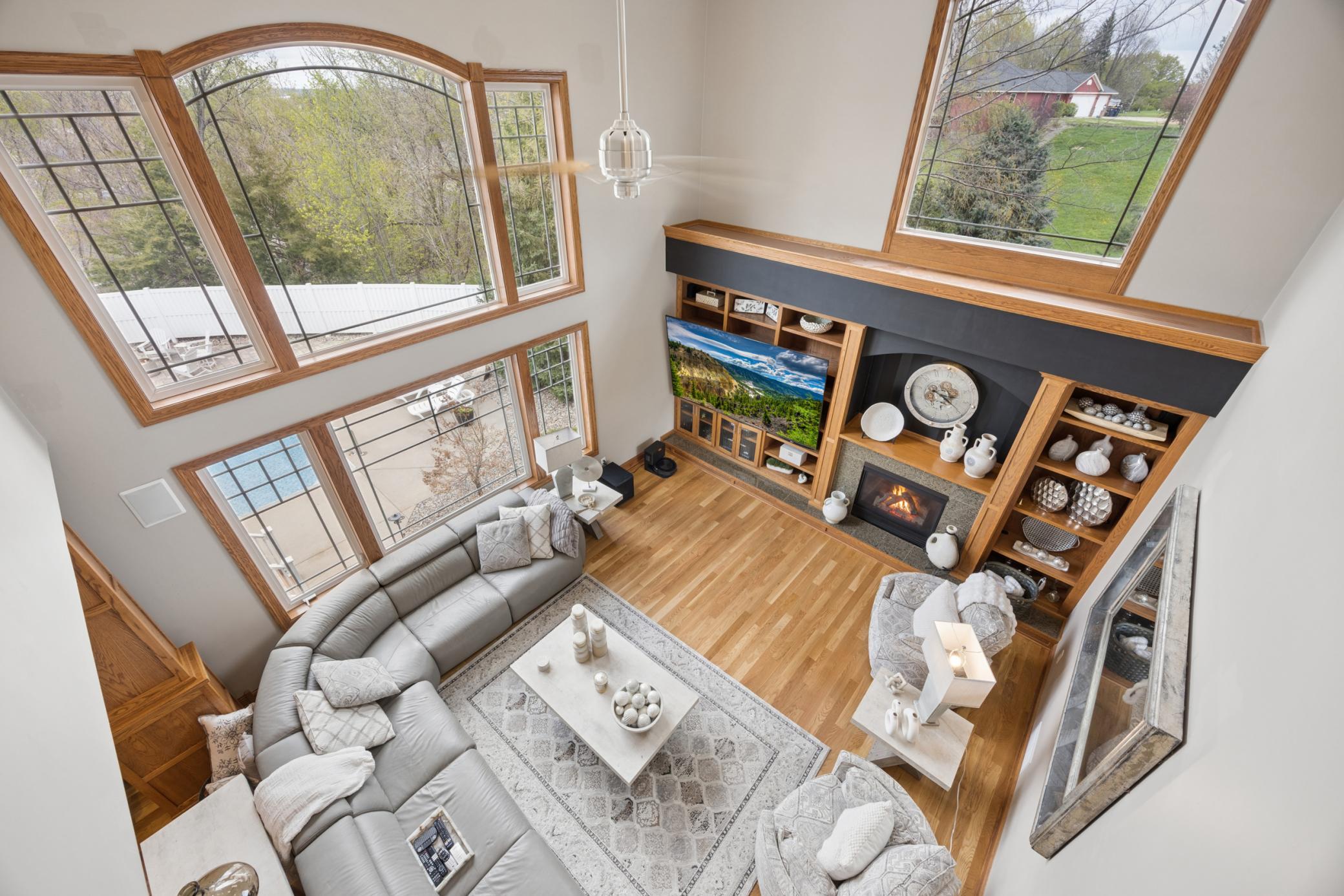 Catwalk overlooking the grand living room.