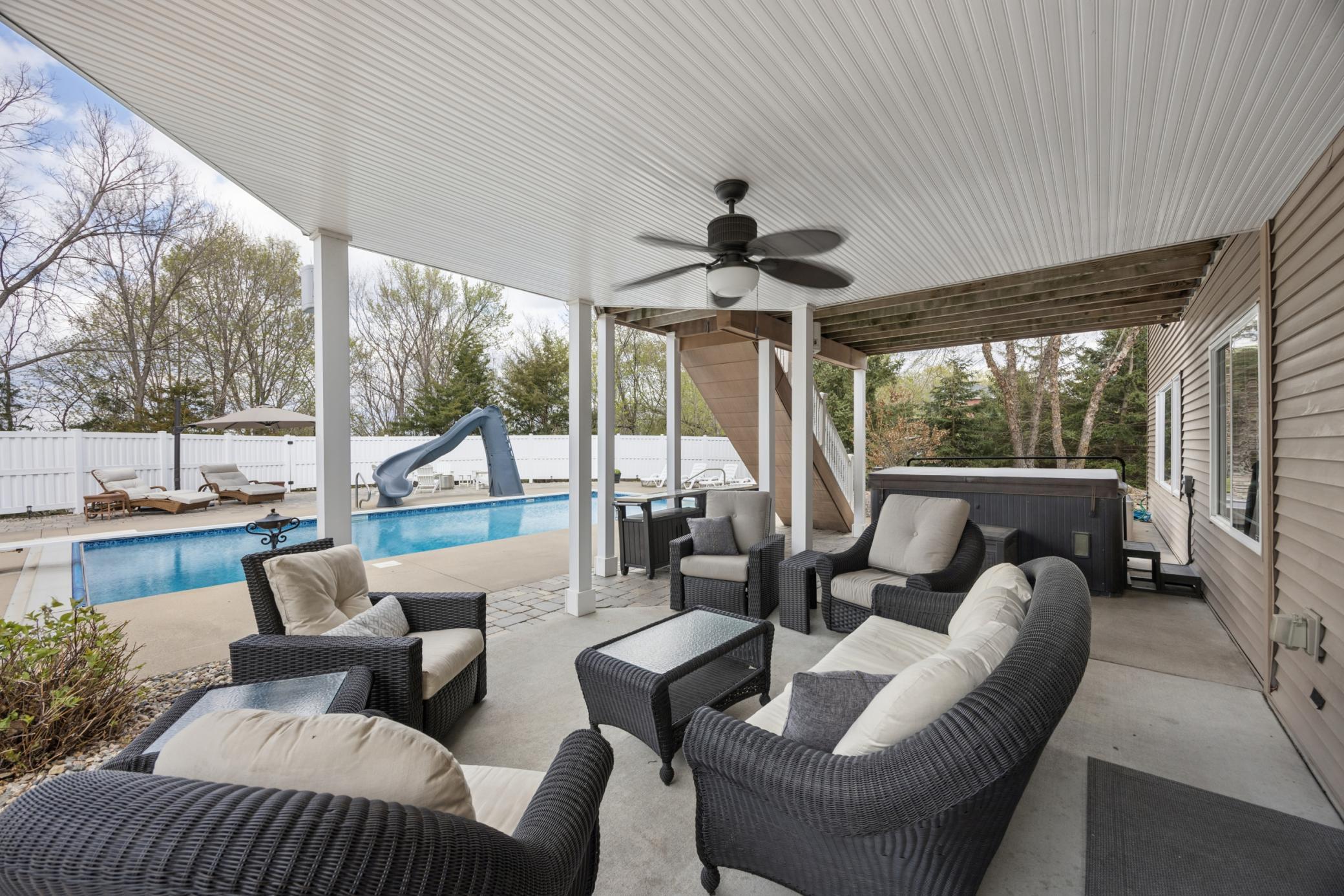 Expansive patio perfect for relaxing and entertaining outdoors.