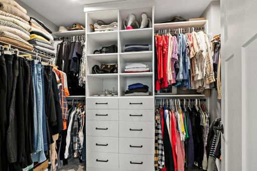 Walk-in closet with organizational components