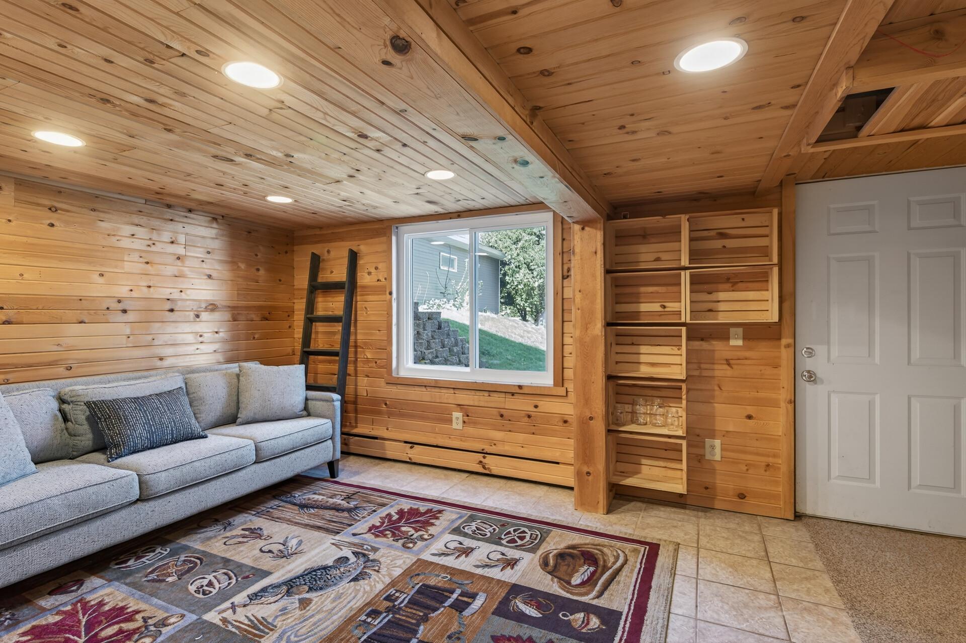Lower level family room with walkout to backyard