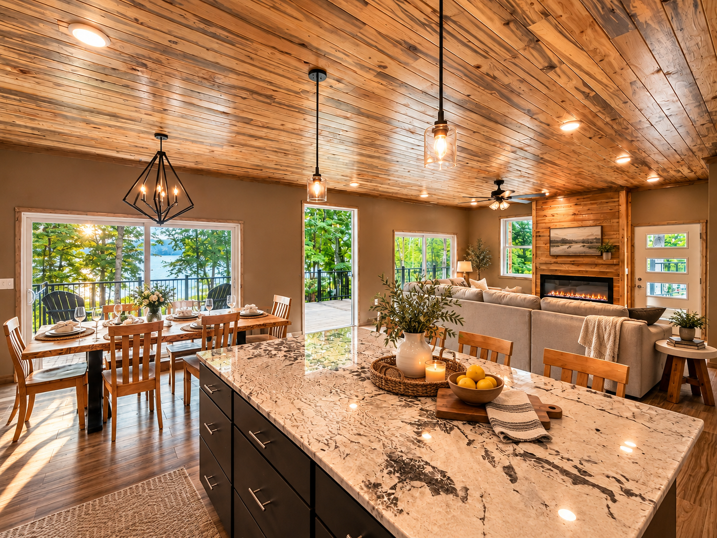 Kitchen fit for gathering, virtually decorated with accessories