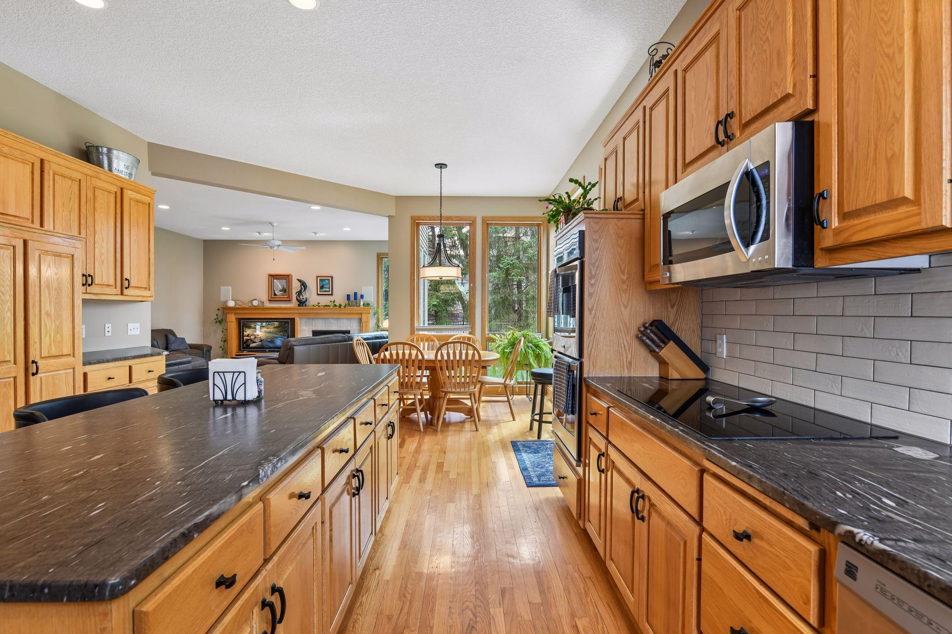 It is also highlighted by a subway tile backsplash.