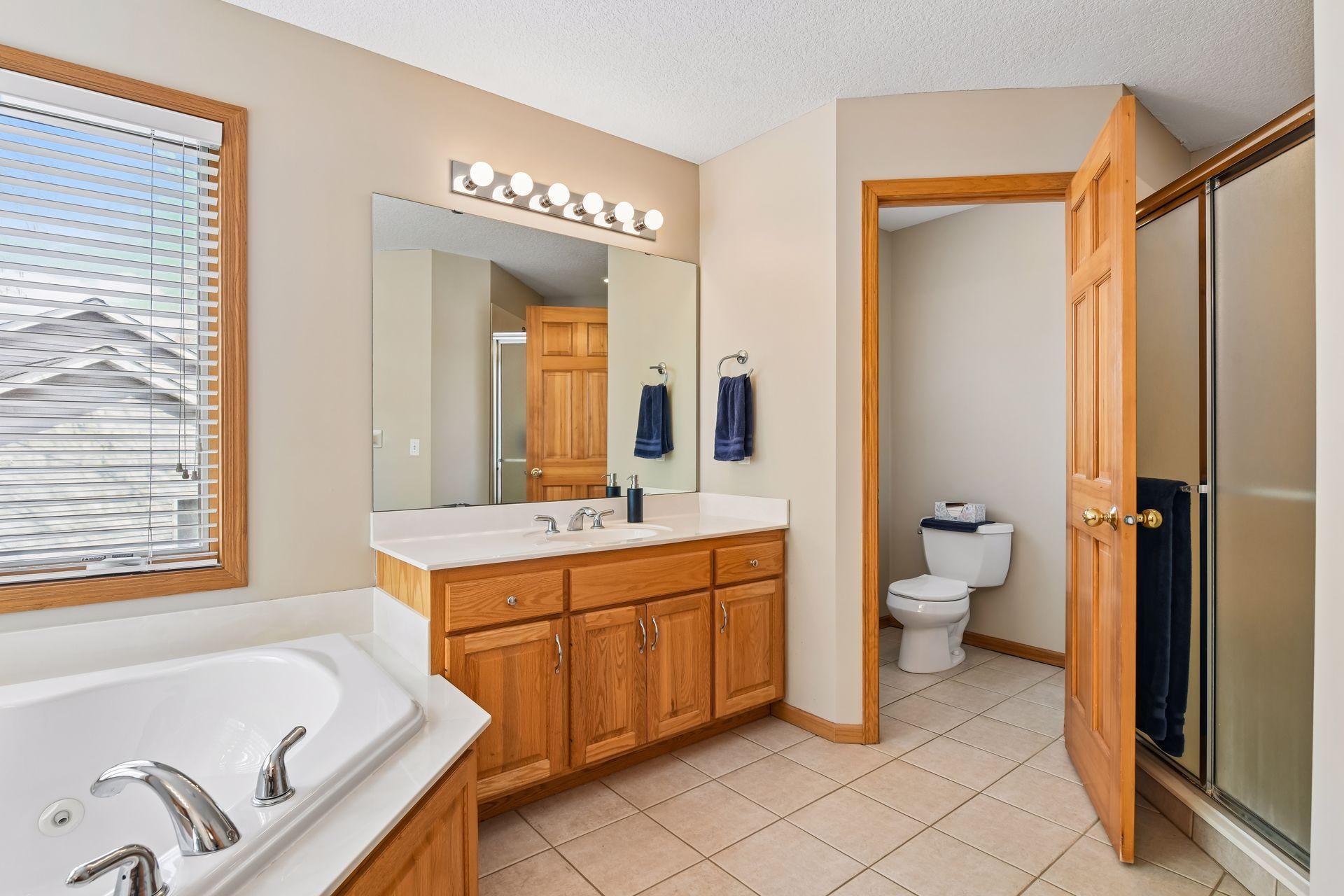 It also includes a separate shower and a private water closet.