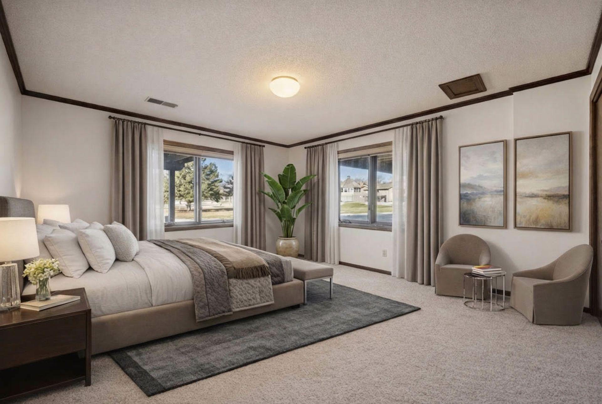 Virtual staged bedroom and window treatments