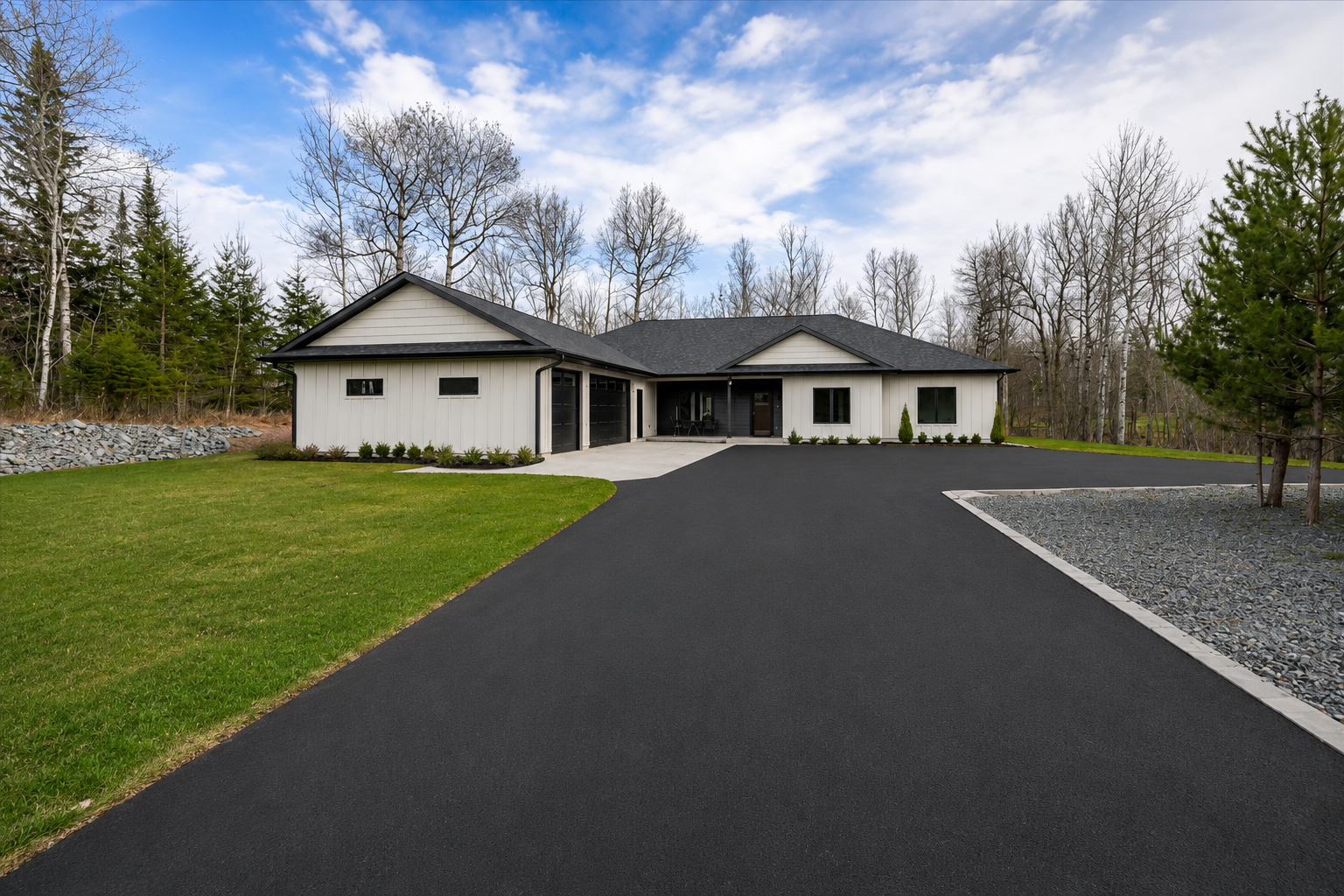 Driveway and concrete apron have been AI generated.