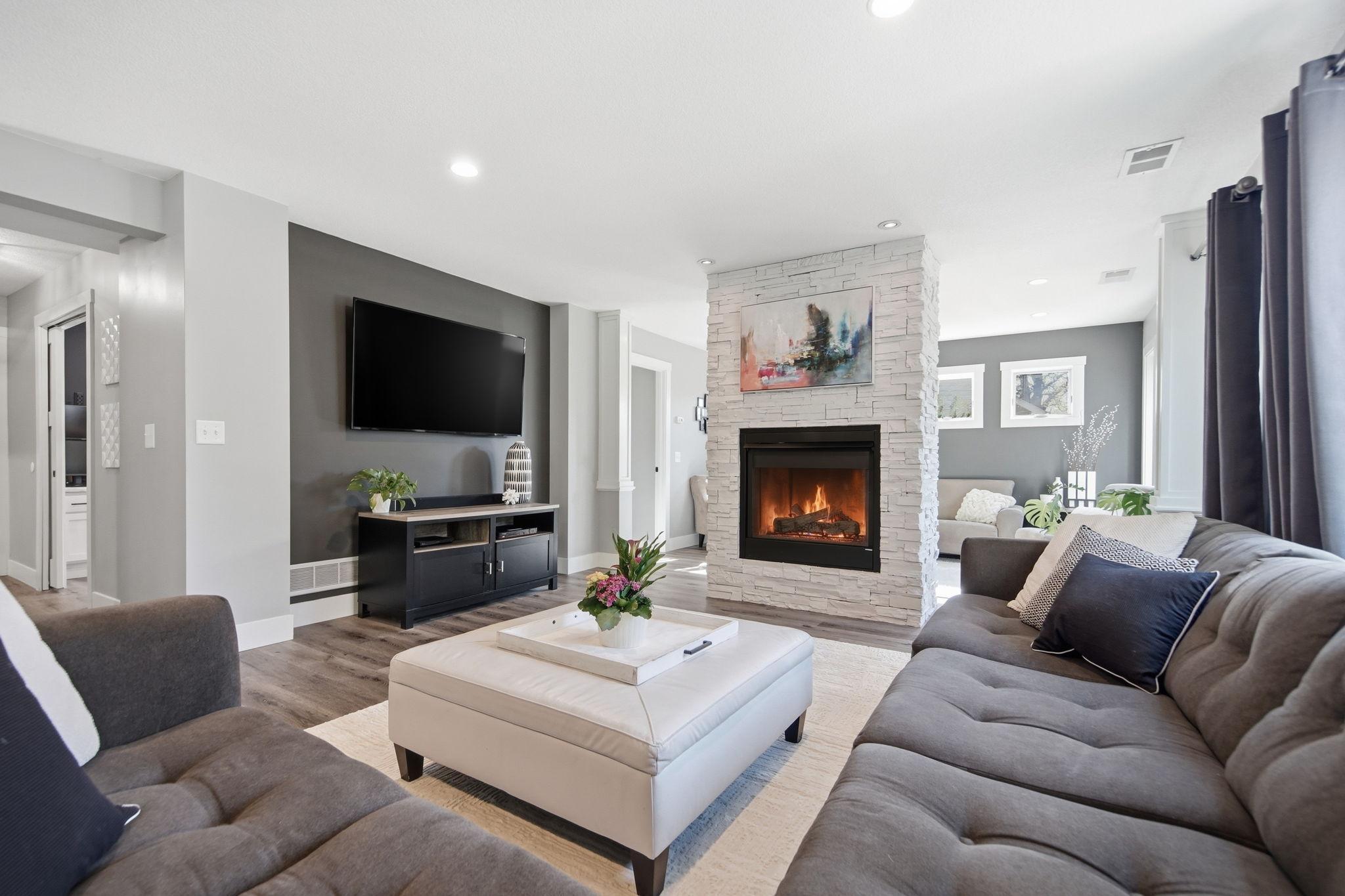 Magnificent family room featuring a stunning fireplace