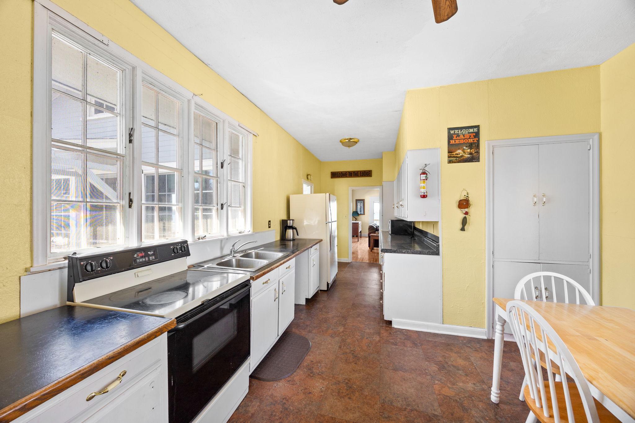 Kitchen with wall of windows