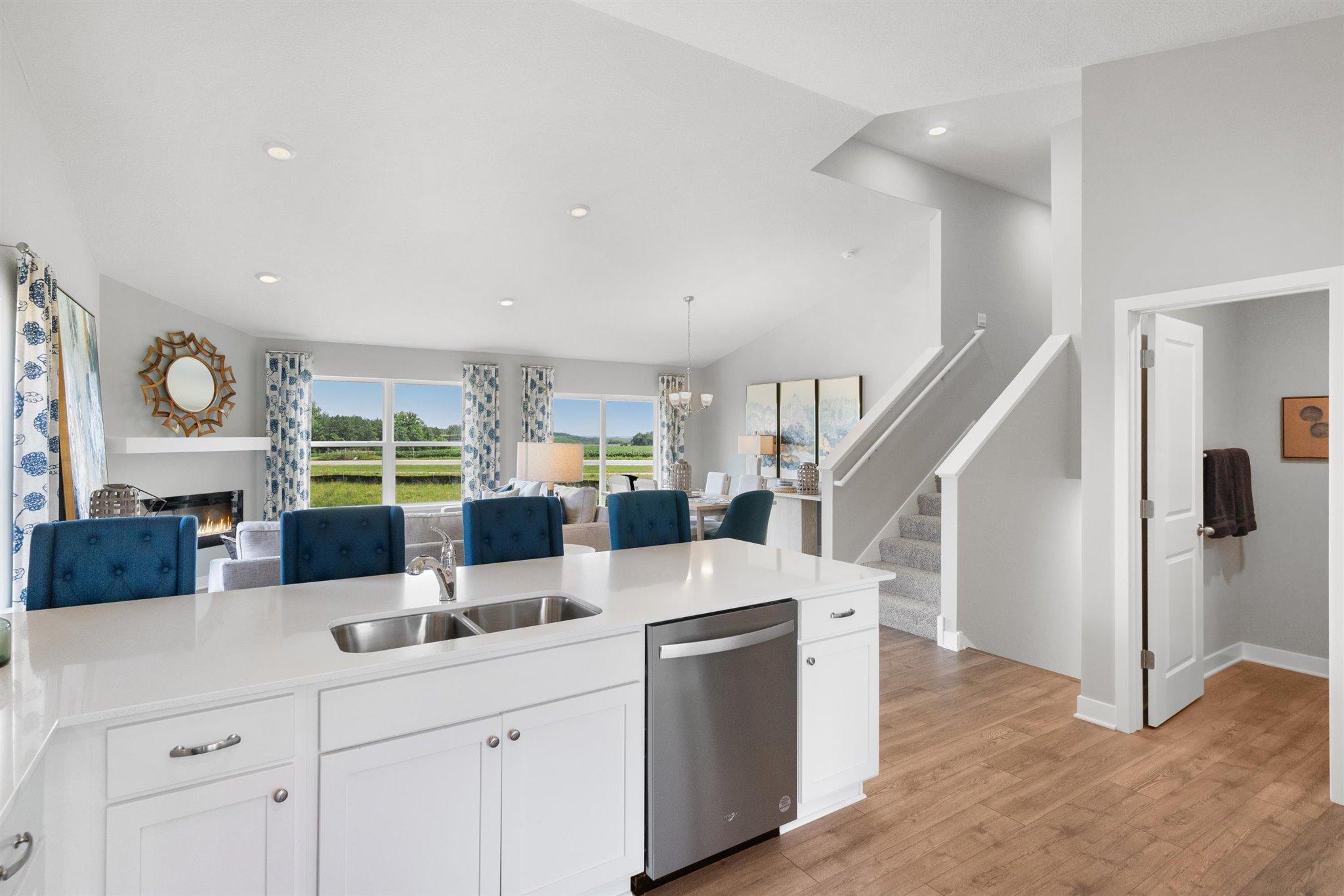 The oversized peninsula allows you to chat with your guests while you prepare food in the kitchen. colors and finishes may vary!