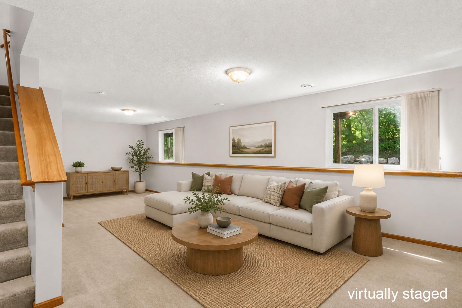 Virtually staged - relax in the spacious lower level family room