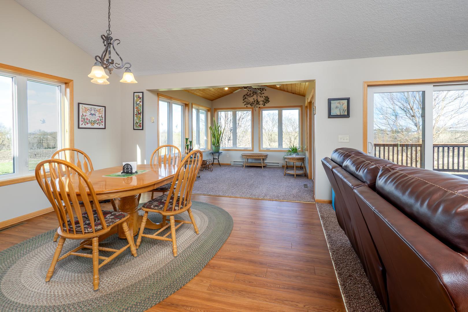 View from the dining area to the sunroom