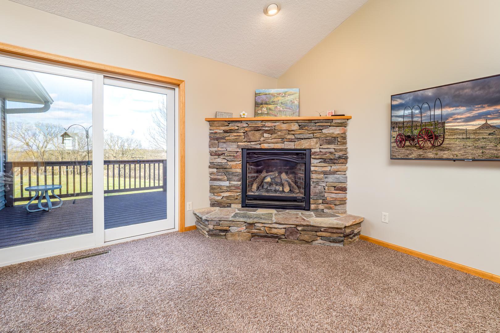 Gas fireplace with a custom built stone surround