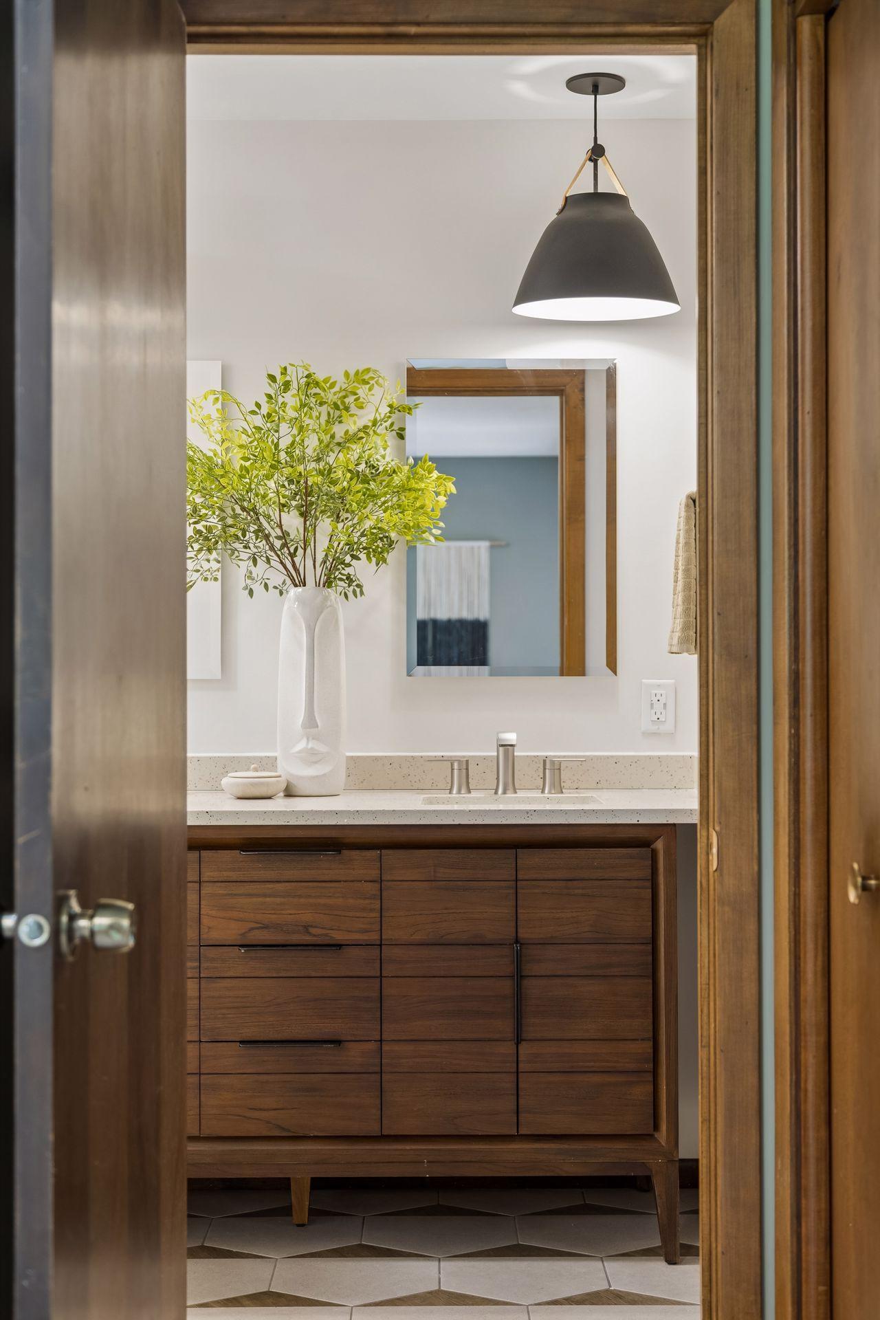 Primary bath dual sink vanity.
