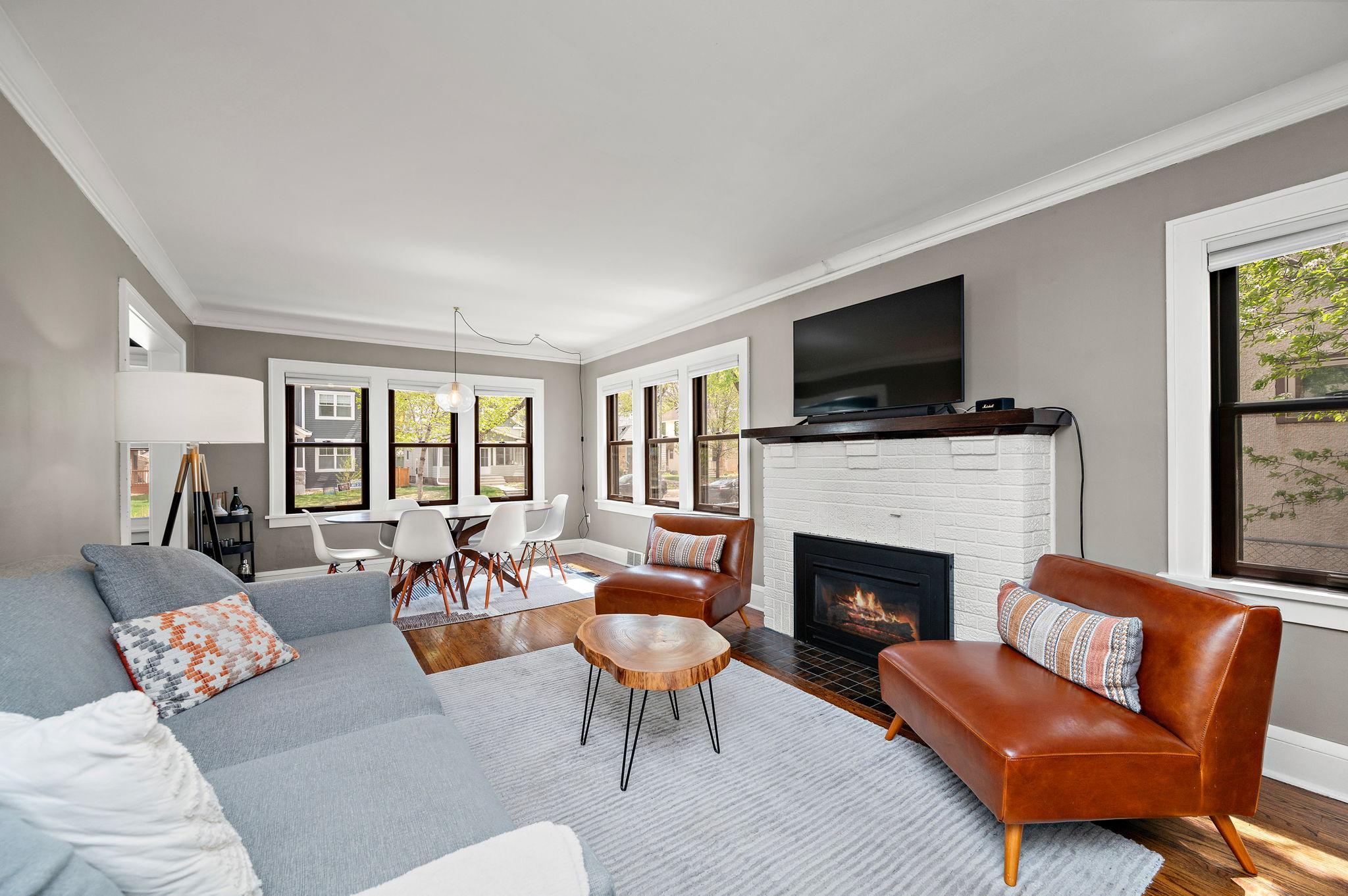 Gas fireplace in living room.
