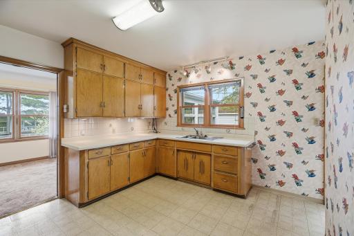 Vintage cabinets and formica countertops.