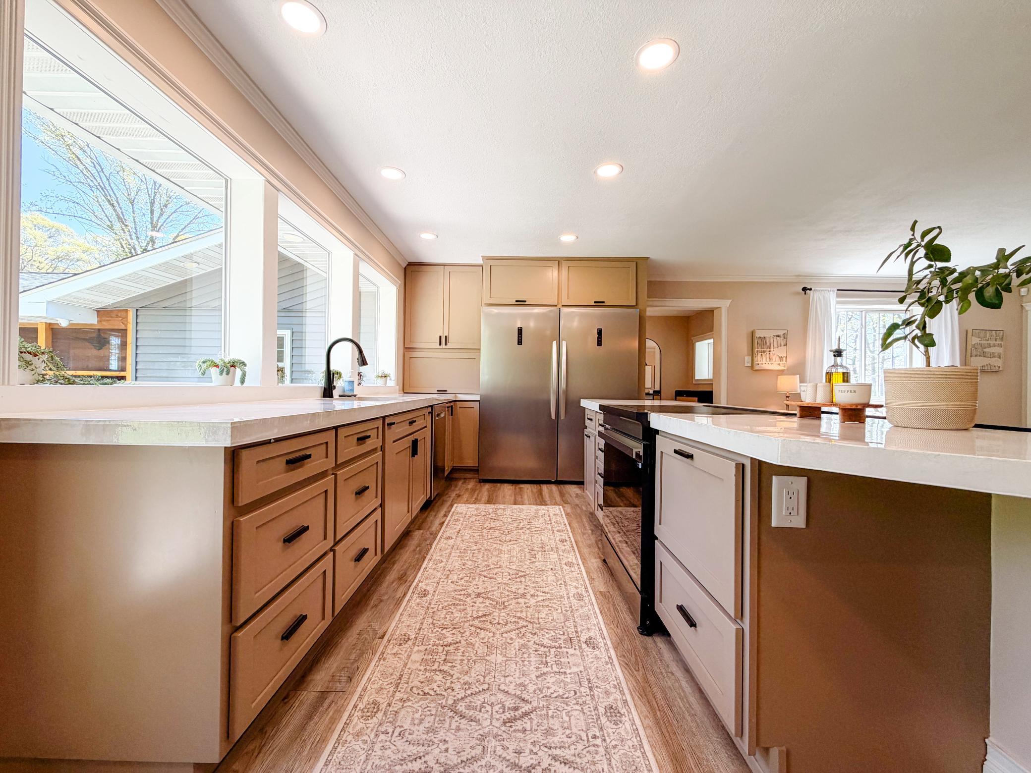 Full size, built in fridge and freezer.