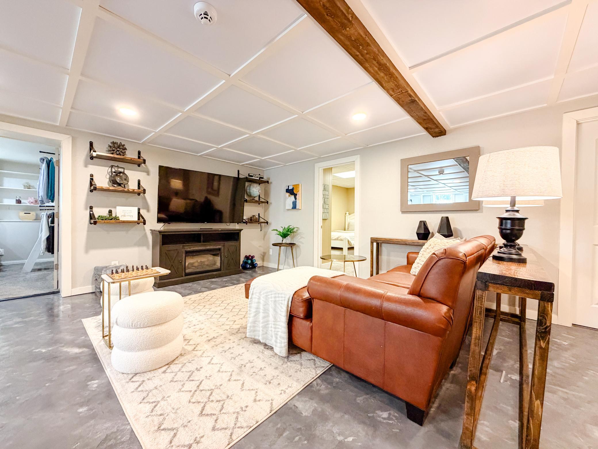 Lower level living room. (Showing BR4 Door)