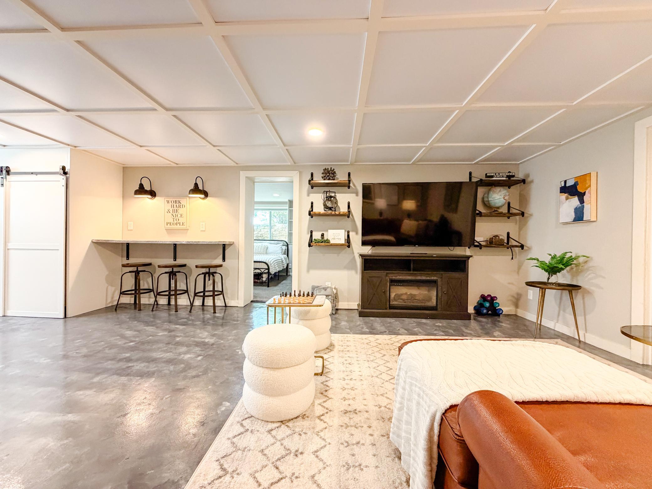 Lower level living room. (Showing BR3 Door)