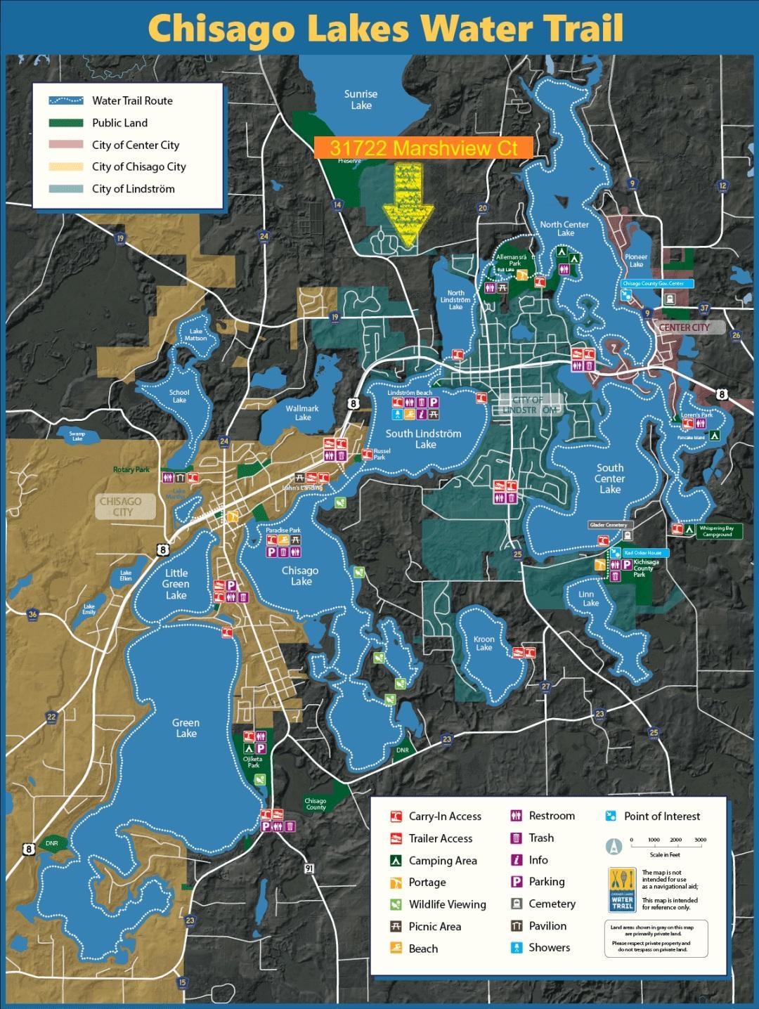 Minutes from North Center Lake access and the Chisago Lakes Water Trail with over 5,600± acres of connected water recreation! Enjoy boating, fishing, kayaking, lakeside dining, and endless four-season fun.