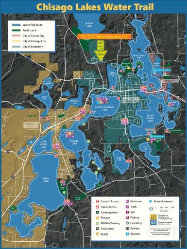 Minutes from North Center Lake access and the Chisago Lakes Water Trail with over 5,600Â± acres of connected water recreation! Enjoy boating, fishing, kayaking, lakeside dining, and endless four-season fun.