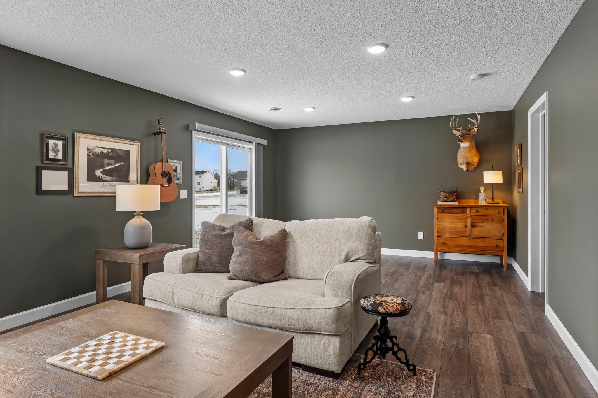 The lower level walks out to the backyard, and has plenty of room to entertain guests.