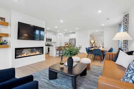 The expansive kitchen area transitions seamlessly into the open and spacious family room area.